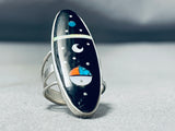 Amazing Native American Navajo Jet Cosmic Sterling Silver Ring Signed-Nativo Arts