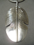 Hand Carved Feather Master Native American Navajo Sterling Silver Necklace-Nativo Arts
