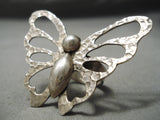 Huge Vintage Native American Navajo Hand Tooled Butterfly Sterling Silver Ring-Nativo Arts