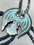 Unique Vintage Native American Navajo Turquoise Chip Inlay Sterling Silver Waterbird Bolo-Nativo Arts