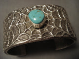 155 Grams Ultra Incredibly Detailed Navajo Turquoise Native American Jewelry Silver 'Web' Bracelet-Nativo Arts