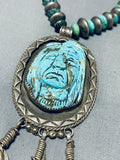 Native American Important Francisco Gomez Vintage Hand Carved Turquoise Sterling Silver Necklace-Nativo Arts