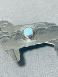Detailed Lamb Vintage Native American Navajo Turquoise Sterling Silver Pin-Nativo Arts