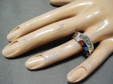 Lonn Parker Native American Navajo Inlay Turquoise Lapis Coral Sterling Silver Ring-Nativo Arts