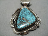 Important Vintage Native American Navajo Lone Mountain Turquoise Sterling Silver Necklace Old-Nativo Arts