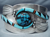 One Of The Best Vintage Native American Navajo Turquoise Inlay Sterling Silver Bracelet-Nativo Arts