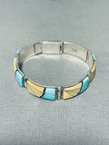 Native American Baroque Vintage Zuni Turquoise Shell Sterling Silver Inlay Bracelet-Nativo Arts