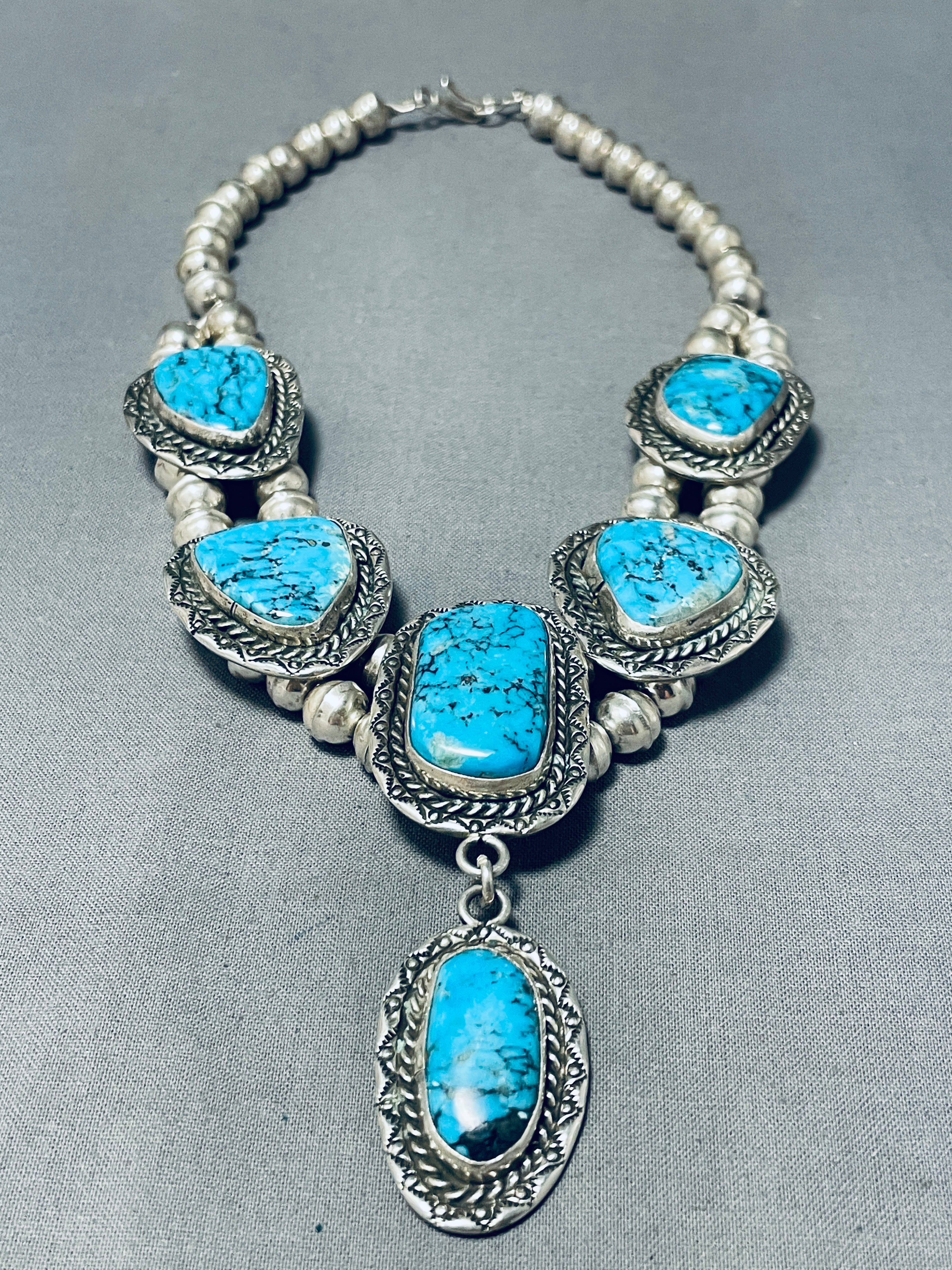 Opulent Vintage Native American Navajo 6 Morenci Turquoise Huge