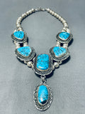 Opulent Vintage Native American Navajo 6 Morenci Turquoise Huge Sterling Silver Necklace-Nativo Arts