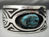 Museum Vintage Native American Navajo Geomtric Love Turquoise Sterling Silver Bracelet Old-Nativo Arts
