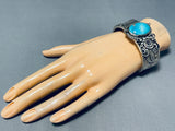 Native American One Of The Most Unique Silver Work Vintage Turquoise Sterling Bracelet-Nativo Arts