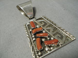 Remarkable Navajo Coral Sterling Silver Native American Pendant-Nativo Arts