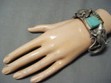 Fantastic Navajo 8 Turquoise Sterling Silver Gekkos Bracelet Native American-Nativo Arts