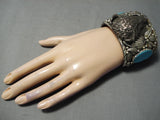 Giant Heavy Buffalo Native American Navajo Turquoise Sterling Silver Bracelet- 202 Grams!-Nativo Arts