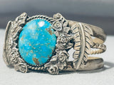 Signed Vintage Native American Navajo Old Kingman Turquoise Sterling Silver Bracelet-Nativo Arts