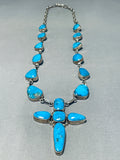 One Of The Most Unique Vintage Native American Navajo Turquoise Cross Sterling Silver Necklace-Nativo Arts
