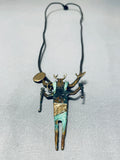 Gold Vintage Native American Turquoise Inlaid Dancer Necklace-Nativo Arts