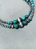 One Of The Most Unique Native American Navajo Turquoise Sterling Silver Long Necklace-Nativo Arts