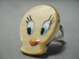 Native American Important Don Dewa Inlay Genius Inlay Turquoise Sterling Silver Ring Tweety Bird-Nativo Arts