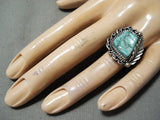 Beautiful Vintage Native American Navajo Turquoise Sterling Silver Swirl Ring Old-Nativo Arts