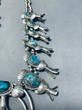 Bisbee Turquoise Vintage Native American Navajo Sterling Silver Squash Blossom Necklace-Nativo Arts