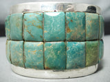 Huge Native American Green Turquoise Inlay Sterling Silver Bracelet-Nativo Arts