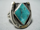 Detailed Vintage Native American Navajo Turquoise Horseshoe Sterling Silver Ring-Nativo Arts