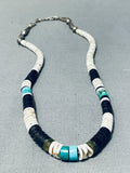 Native American Amazing Vintage Santo Domingo Turquoise Jet Shell Sterling Silver Necklace-Nativo Arts