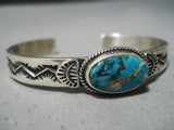 Eye-catching Vintage Native American Navajo Pilot Mountain Turquoise Sterling Silver Bracelet Old-Nativo Arts
