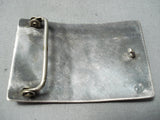 Heavy Detailed Vintage Native American Zuni Turquoise Sterling Silver Inlay Buckle Old-Nativo Arts