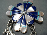 Exquisite Vintage Native American Zuni Turquoise Lapis Sterling Silver Dreamcatcher Pendant Old-Nativo Arts