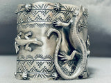 Huge Gecko Navajo Native American Sterling Silver Wide Bracelet Cuff-Nativo Arts
