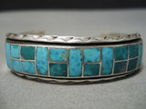 Museum Vintage Native American Navajo Carico Lake Turquoise Inlay Sterling Silver Bracelet Old-Nativo Arts
