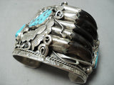 One Of Best Vintage Native American Navajo Bear Adakai Turquoise Sterling Silver Bracelet-Nativo Arts