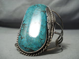 Towering Vintage Native American Navajo Blue Diamond Turquoise Sterling Silver Bracelet Old-Nativo Arts