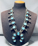 Ice Blue Turquoise Vintage Native American Navajo Sterling Silver Squash Blossom Necklace-Nativo Arts