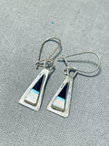 Attractive Vintage Native American Navajo Jet Turquoise Mother Of Pearl Sterling Silver Earrings-Nativo Arts