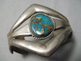 Thick And Sturdy!! Vintage Native American Navajo Turquoise Sterling Silver Bracelet Old-Nativo Arts