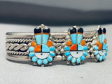 Sturdy Faces Of Sun Vintage Native American Navajo Turquoise Inlay Sterling Silver Bracelet-Nativo Arts