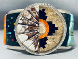 One Of The Craziest Ever Native American Navajo Turquoise Inlay Stserling Silver Bracelet-Nativo Arts