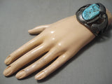 Huge Vintage Native American Navajo Turquoise Nugget Sterling Silver Leaf Bracelet Old-Nativo Arts