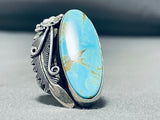 Precise Detail Native American Navajo Turquoise Sterling Silver Leaf Ring-Nativo Arts