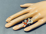 Tigger Native American Zuni Completely Hand Made Sterling Silver Inlay Ring-Nativo Arts