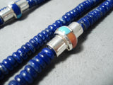 One Of The Best Native American Zuni Lapis Sterling Silver Inlay Necklace-Nativo Arts