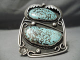 One Of Biggest Best Vintage Native American Navajo #8 Turquoise Sterling Silver Leaf Bracelet-Nativo Arts