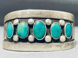 Beautiful Vintage Native American Navajo 5 Green Turquoise Sterling Silver Solid Bracelet-Nativo Arts