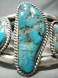 Heavy Vintage Native American Navajo Triple Turquoise Sterling Silver Bracelet-Nativo Arts