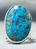 Stunning Native American Navajo Pilot Mountain Turquoise Sterling Silver Ring-Nativo Arts