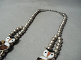 Rare Larger Vintage Native American Zuni Turquoise Owl Sterling Silver Squash Blossom Necklace-Nativo Arts