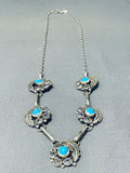 Fascinating Vintage Native American Navajo 5 Sleeping Beauty Turquoise Sterling Silver Necklace-Nativo Arts